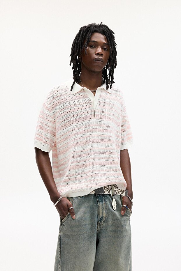 Ajurlu çizgili polo - 2