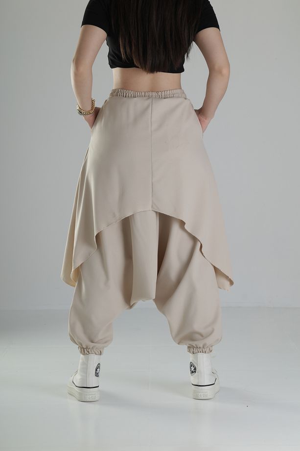 Oversize Şalvarlı Bej Jogger Pantolon - 4