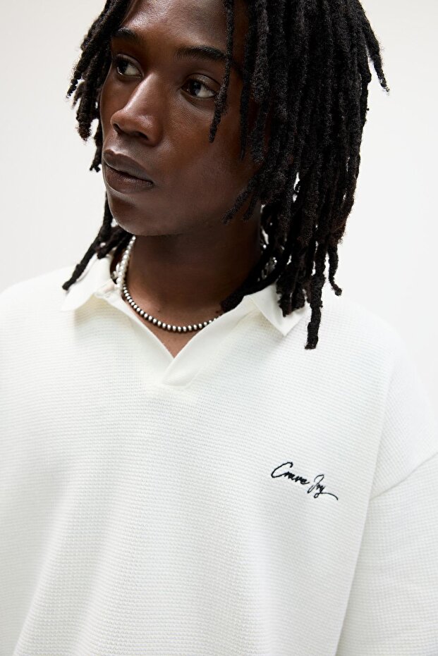 Nakışlı yazılı triko polo - 5