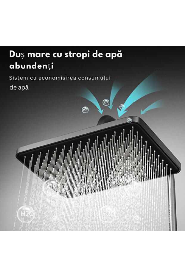 LED shower set with digital display, thermostat, turbine, 4 functions, adjustable shower, rain, faucet, graphite - 3