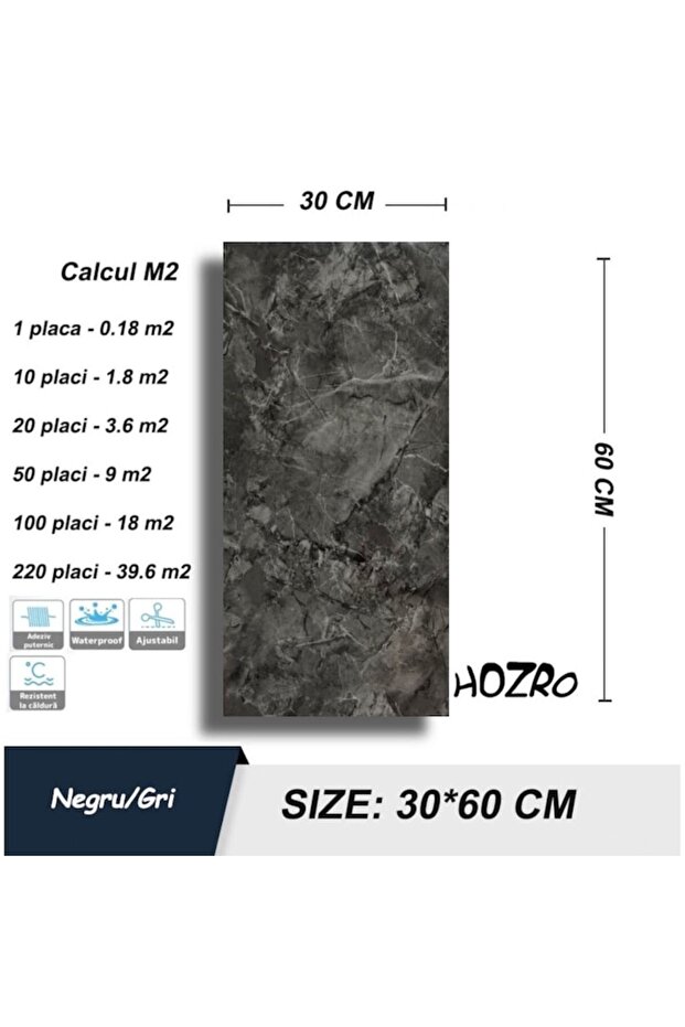 Set of 220 x HOZRO self-adhesive marble imitation tiles, abstract pattern for walls - 3