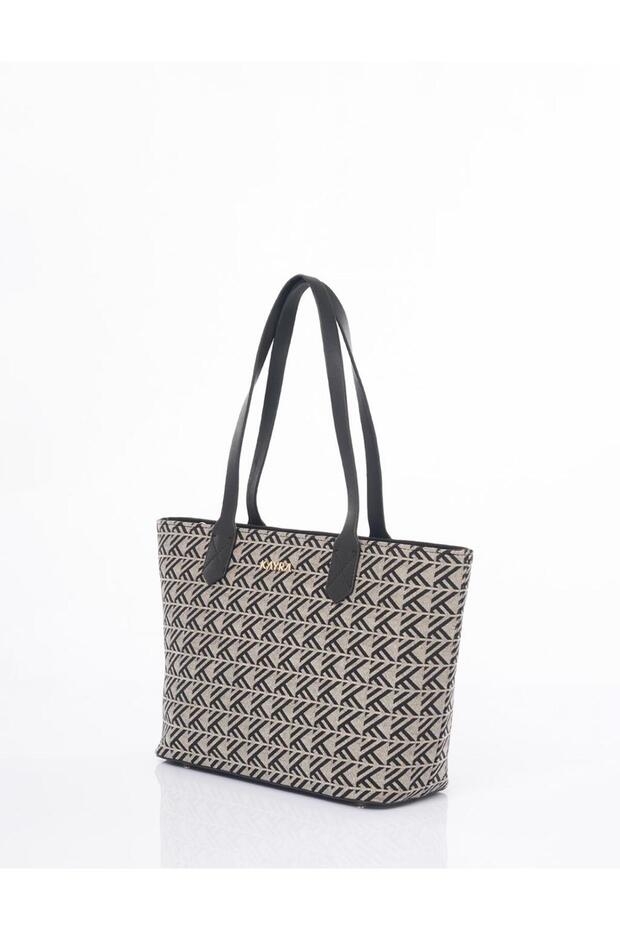 حقيبة تسوق بنمط مونوغرام باللون الرمادي - 2