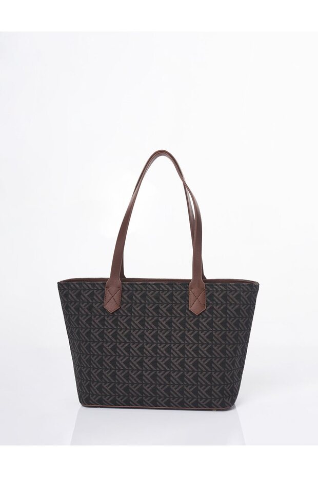 Monogram Desen Shopper Çanta Kahve - 3
