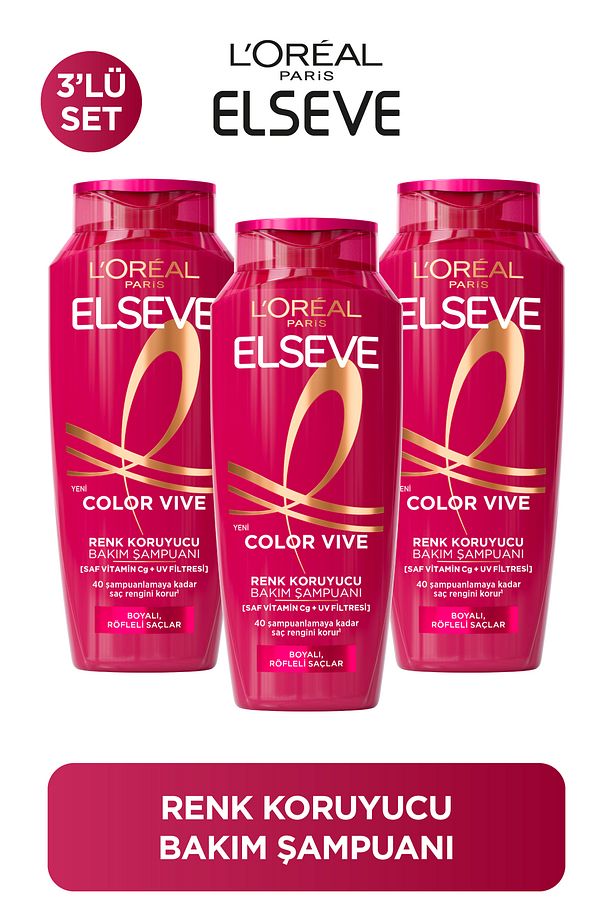 3lü Elseve Color Vive Renk Koruyucu Bakım Şampuanı 300 ml - 1
