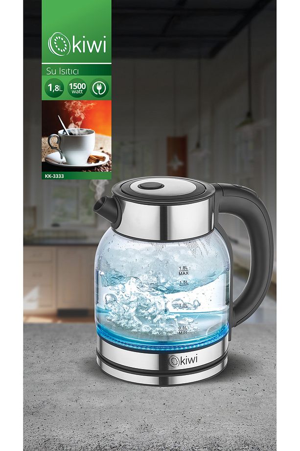 Kk-3333 Çelik Tabanlı Cam Su Isıtıcı Kettle - 1
