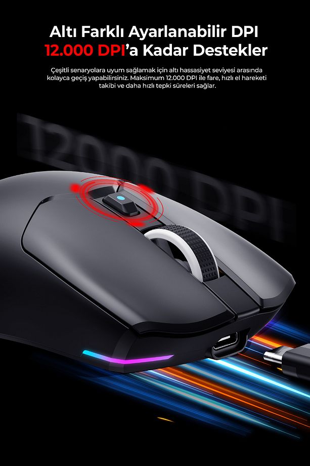 Gamenote MS974WB PAW3311 Ultra Hafif 12.000 DPI RGB Gaming Oyuncu Mouse 2.4GHz + Bluetooth 5.1 - 4