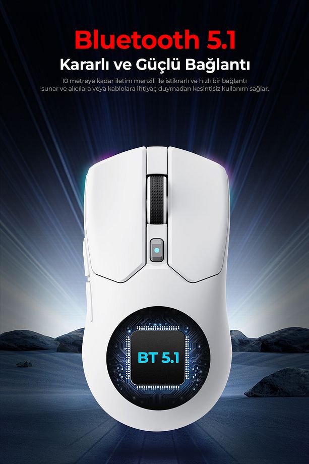 Gamenote MS974WB PAW3311 Ultra Hafif 12.000 DPI RGB Gaming Oyuncu Mouse 2.4GHz + Bluetooth 5.1 - 6
