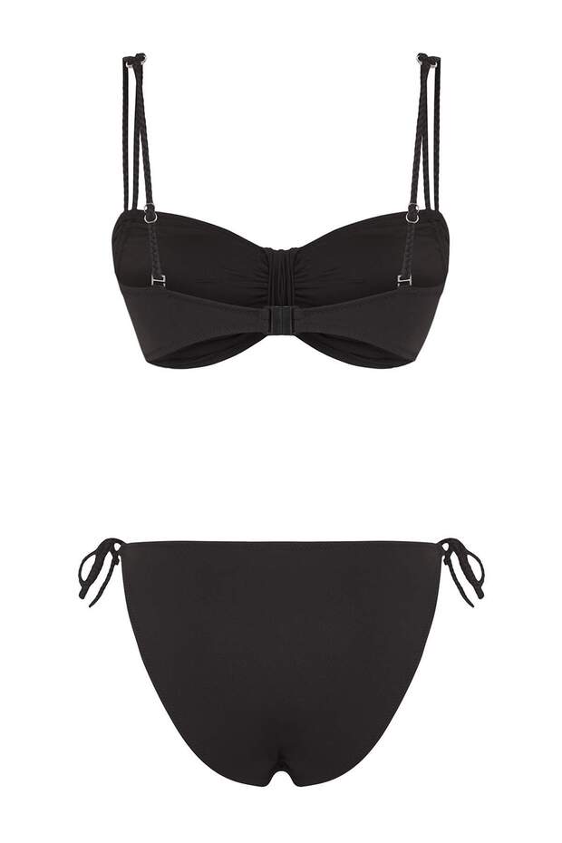 Siyah Tünelli Bralette Kaplı Regular Düşük Bel Bikini Takımı TBESS25BT00199 - 7