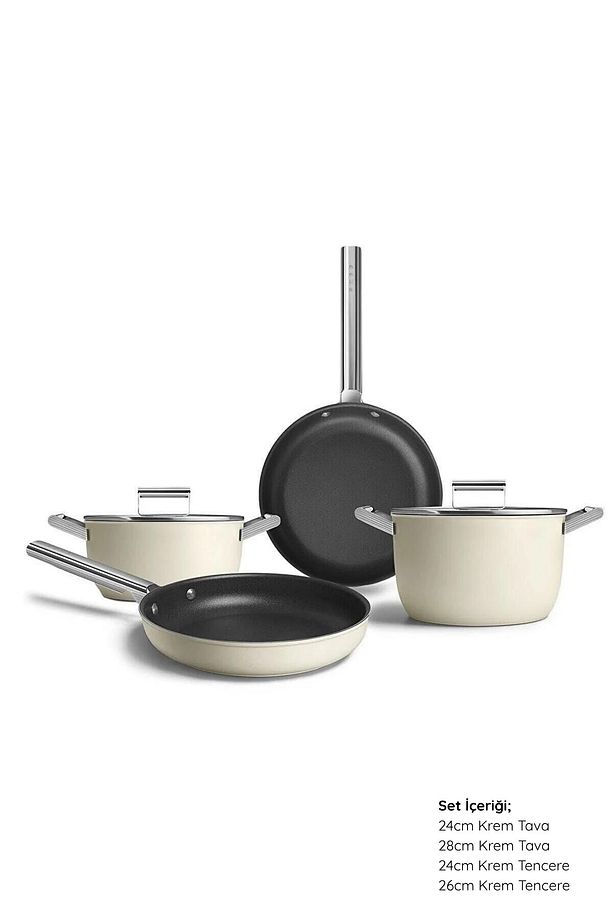 Cookware 50's Style Prıma Krem 4'lü Tencere&tava Seti Ckffckfc2428crm - 1