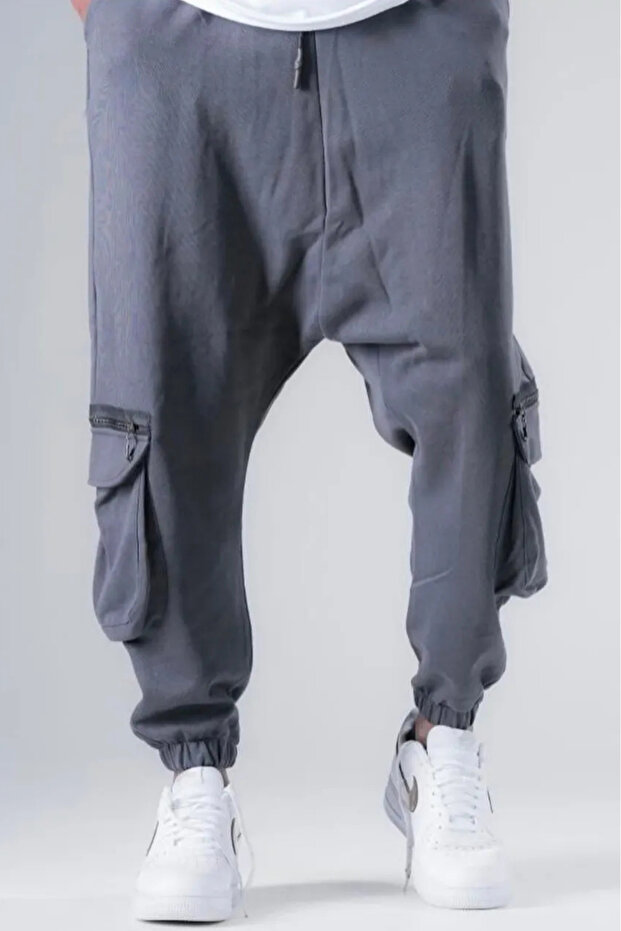 Men's Gray Jogger Baggy Trousers with Cargo Pockets