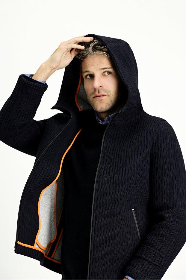 Yünlü Kapüşonlu Örme Mont - 1