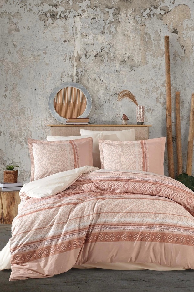 Ranforce duvet cover set double latrina v1 salmon