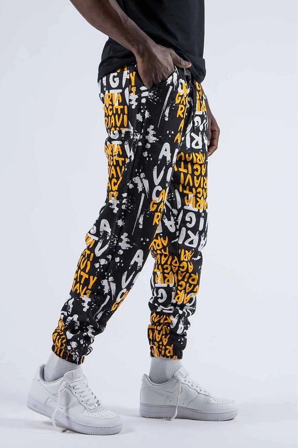 Erkek Baskılı Günlük Esnek Sarı Jogger Pantolon - 2