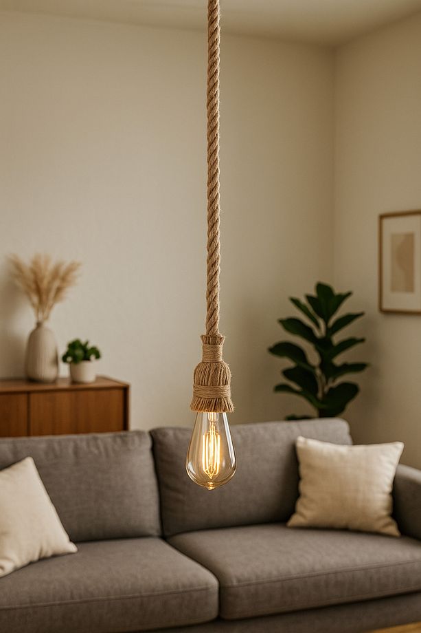 Jüt Halat Sarkıt Avize Kablolu Halatlı Rustik Lamba (100 Cm) - 3