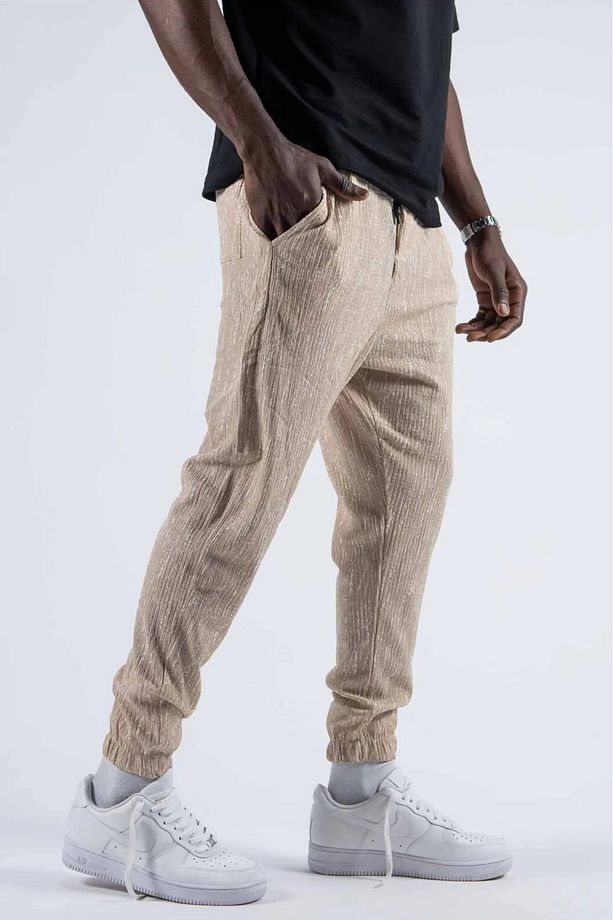Erkek Basic Günlük Cepli Bol Bej Jogger Pantolon - 3