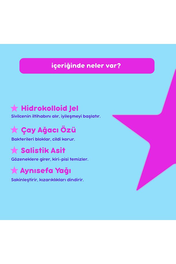 Fluff Sarı Hidrokolloid Yıldız Akne Bandı, 12'li - 6