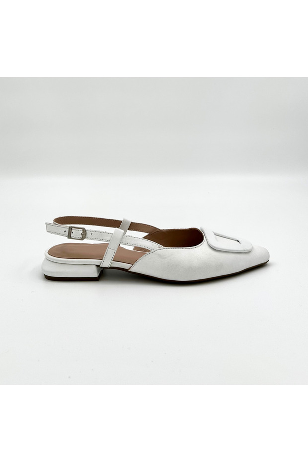 White Genuine Leather Low Heeled Women's Shoes