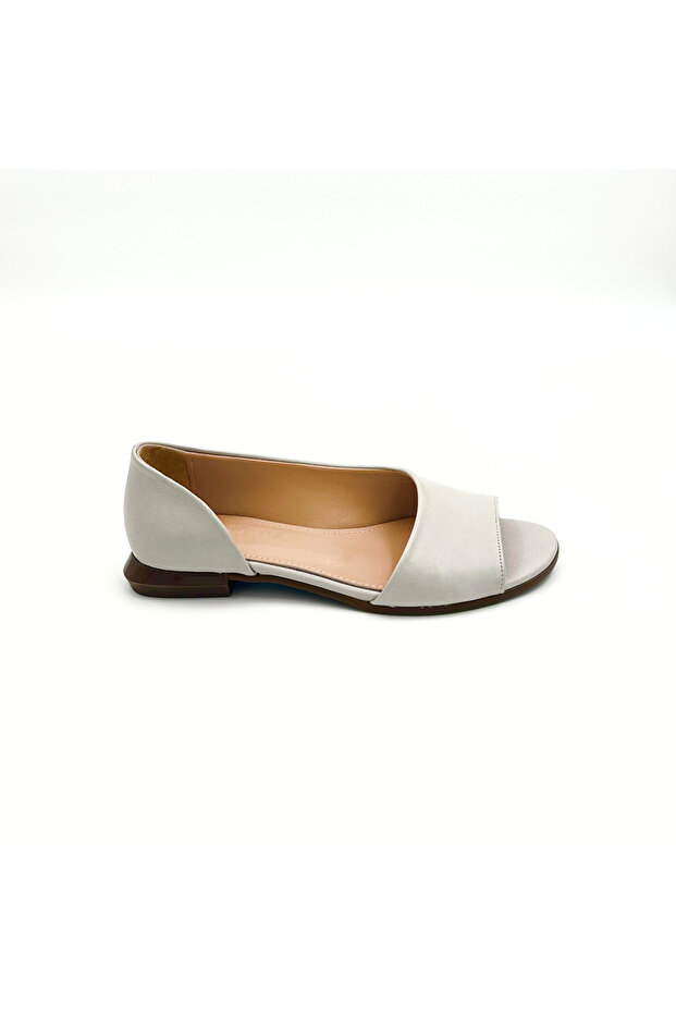 Stone Gray Genuine Leather Flat Sandals