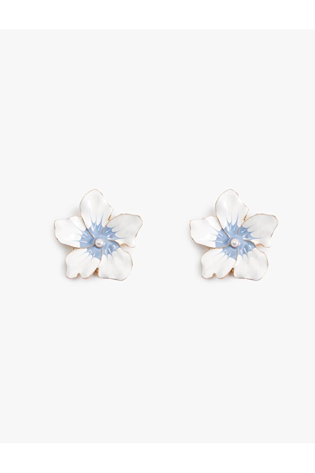 Steel Alloy Pearl Detailed Flower Earrings