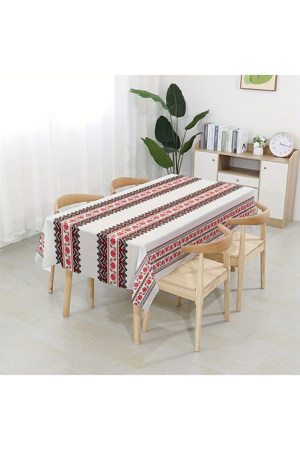 Kırmızı Motif Desenli Dijital Baskı Dertsiz Kumaş Masa Örtüsü - 3