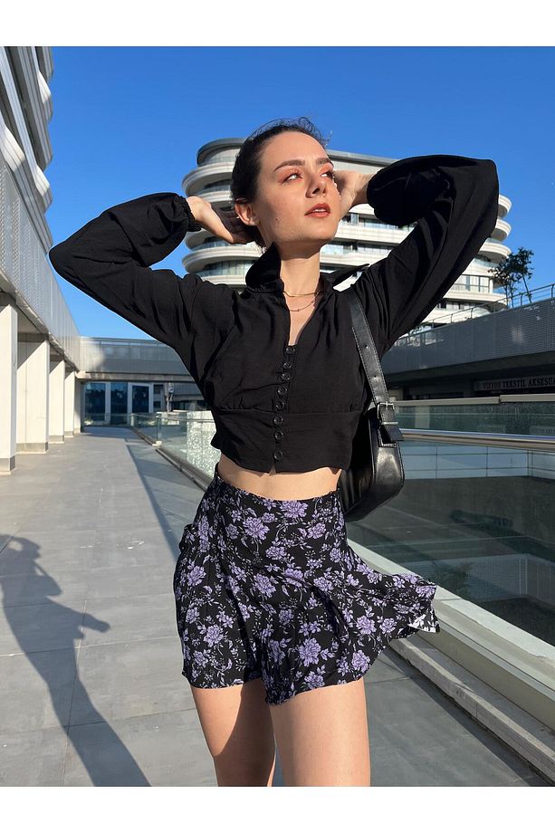Çiçek Motifli Şort Etek - 2