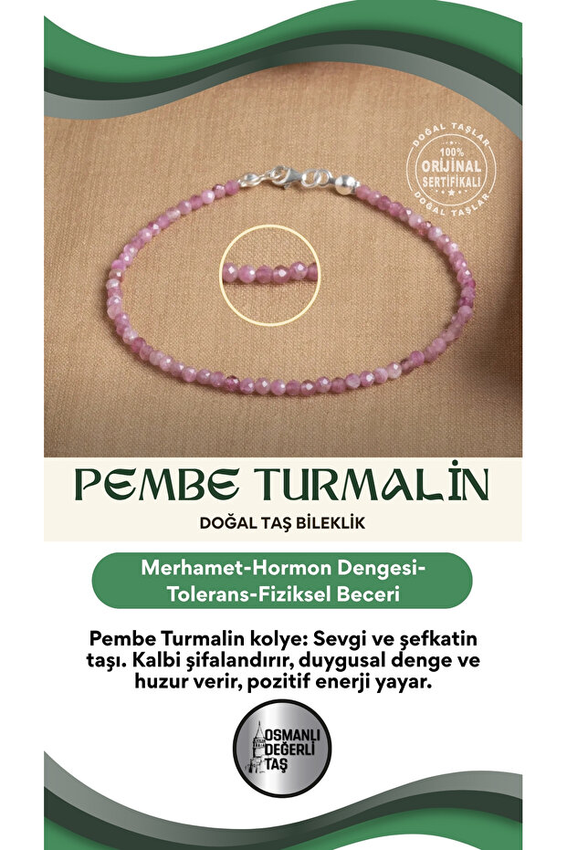 Certified Pink Tourmaline Natural Stone Bracelet