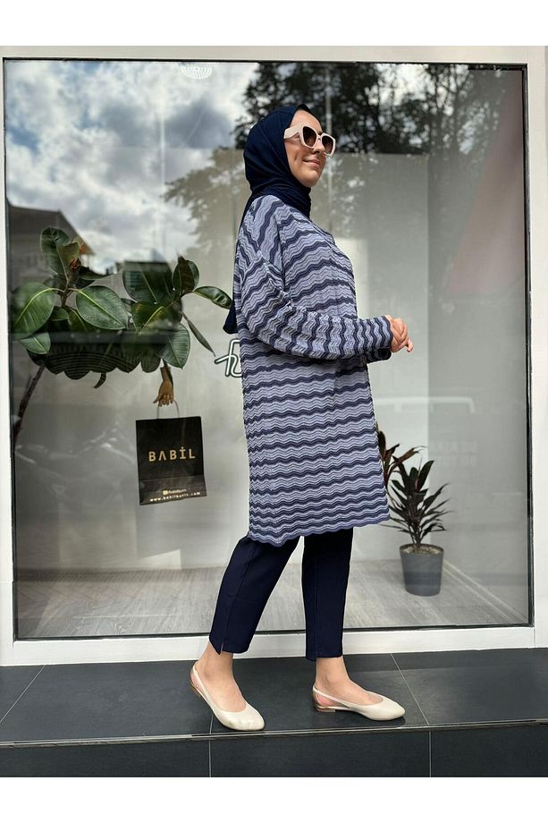 Su Dalgası Desen Triko Tunik Indigo - 5