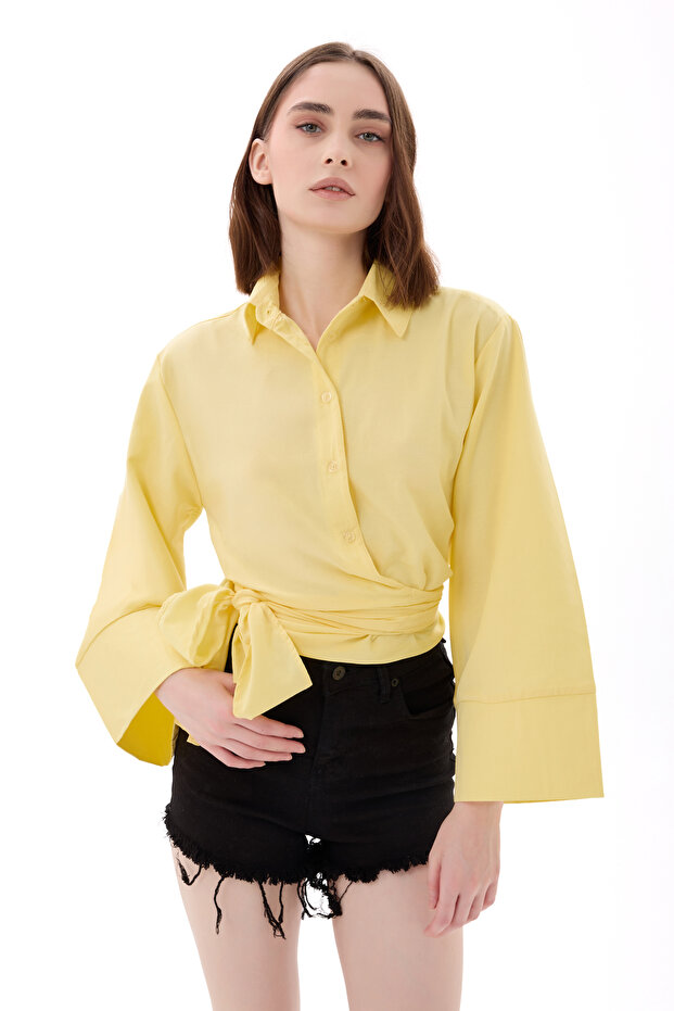 Women's Yellow Spanish Sleeve Side Tie Shirt