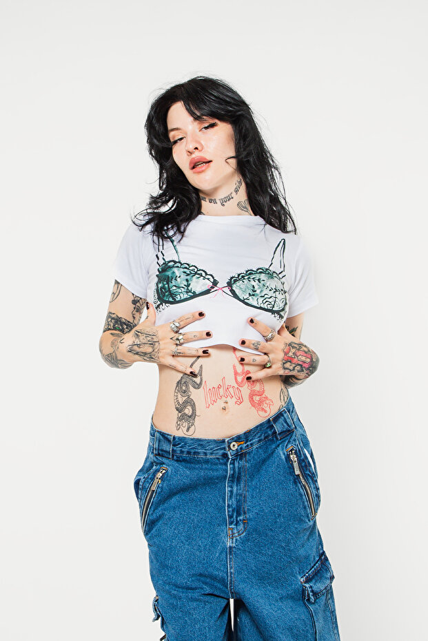 Bow Bikini Printed White Crop Top - 1
