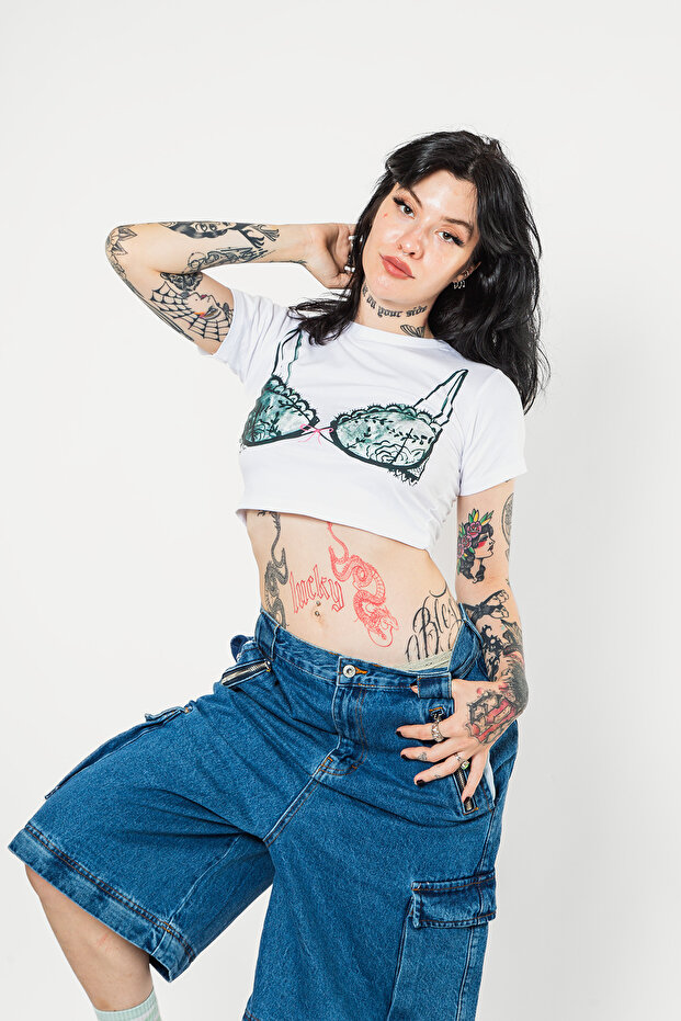 Bow Bikini Printed White Crop Top - 7