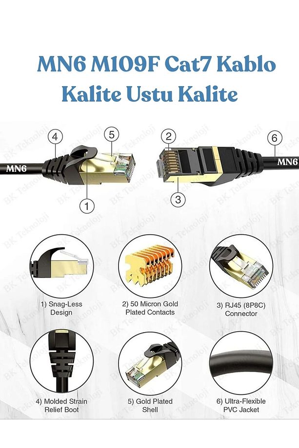 M109f 10 Metre Cat7 Kablo/10gbps-s/stp/cat7 Ethernet Kablosu-50 Mikron Altın Kaplama - 6