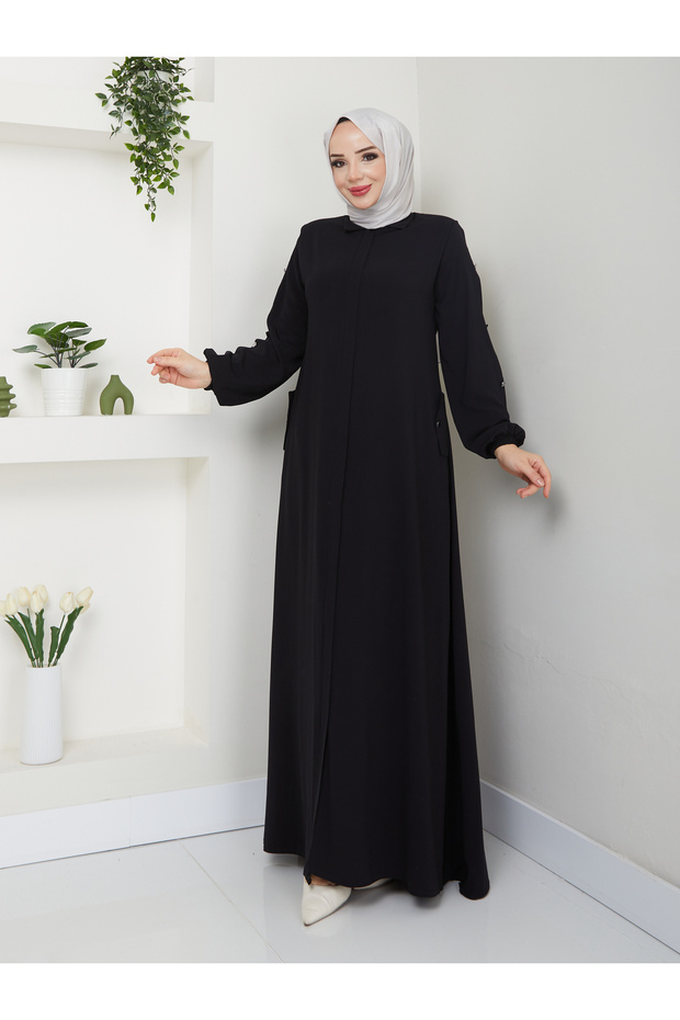 Hijab Clothing Medina Silk Fabric Mevlana Ferace Black