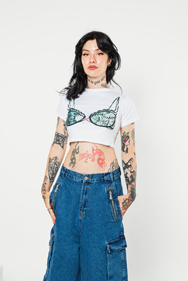 Bow Bikini Printed White Crop Top - 6