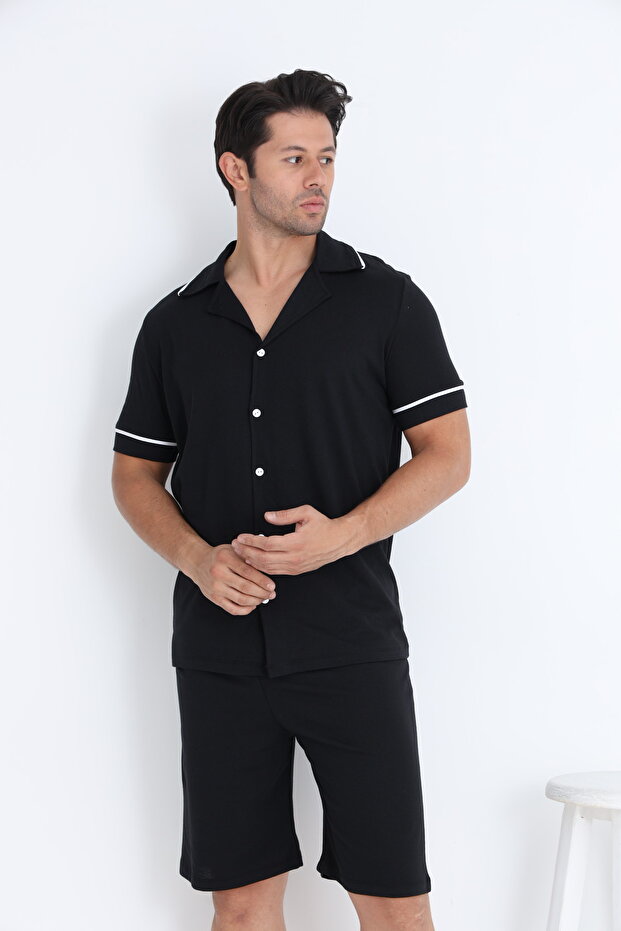 Erkek Kısa Kol Düğmeli Şort Takım - 2