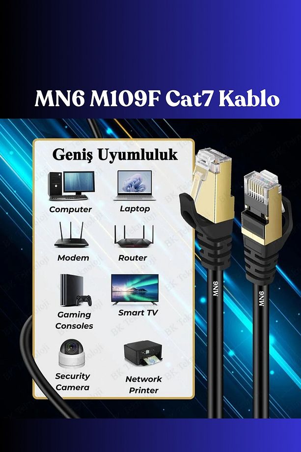 M109f 10 Metre Cat7 Kablo/10gbps-s/stp/cat7 Ethernet Kablosu-50 Mikron Altın Kaplama - 5