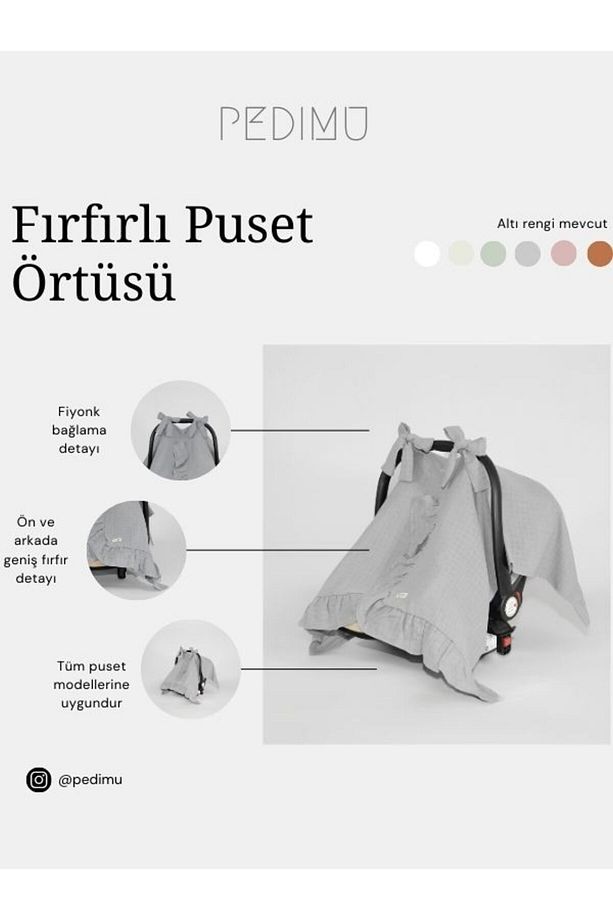 Müslin Gri Renk Fırfır Detaylı Puset Örtüsü - 7