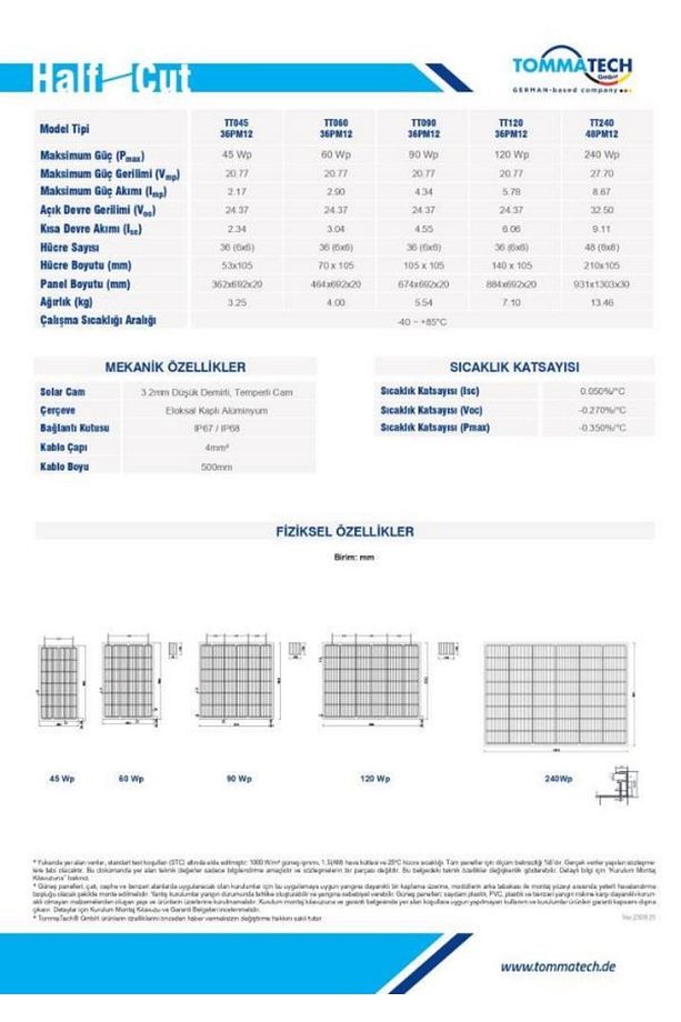 240 W Watt Half-cut Monokristal Multibusbar Güneş Paneli ( 48pm M12 Hc-mb ) - 3