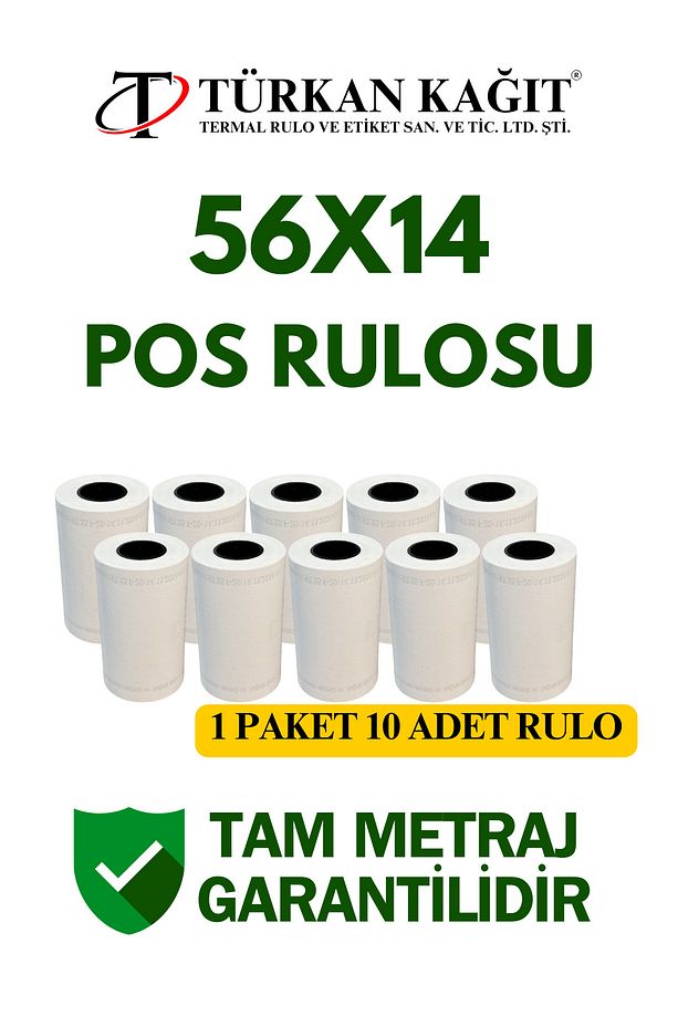 56x14 Termal Rulo - Yazarkasa Pos Rulosu 10 Paket 100 Adet - 1