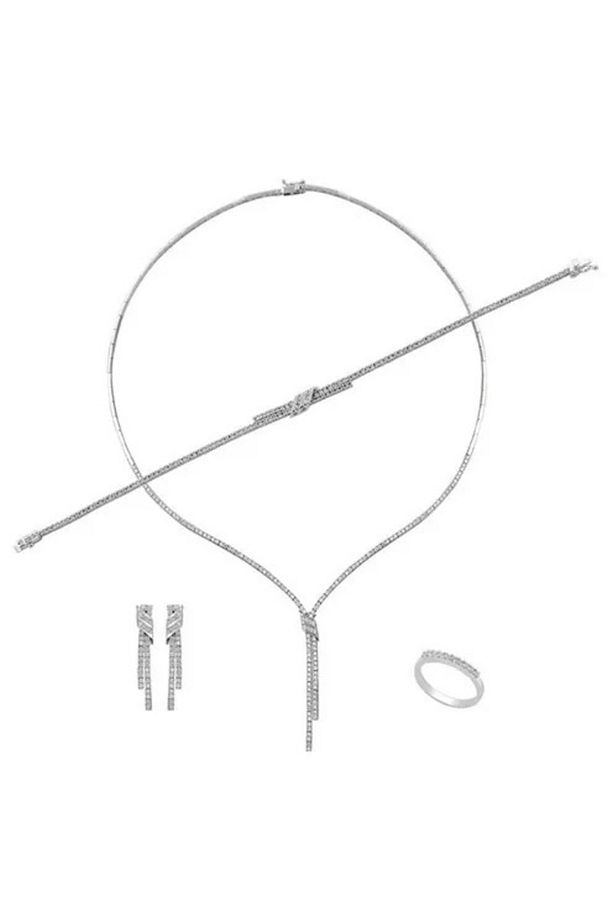 Nida Bayan Zirkon Taşlı Gümüş Su Yolu Set - Kolye, Bileklik, Küpe, Yüzük - 3