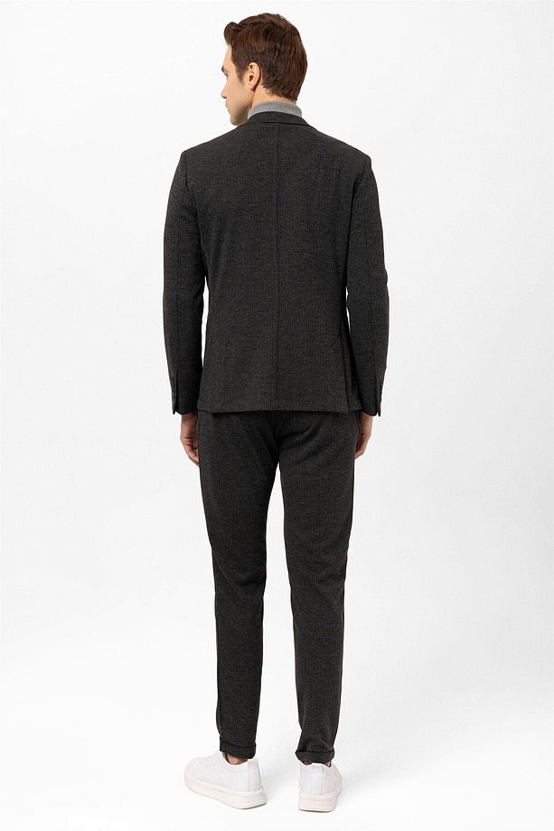 Antrasit Slim Fit Armürlü Mono Yaka 6 Drop Klasik Takım Elbise - 2