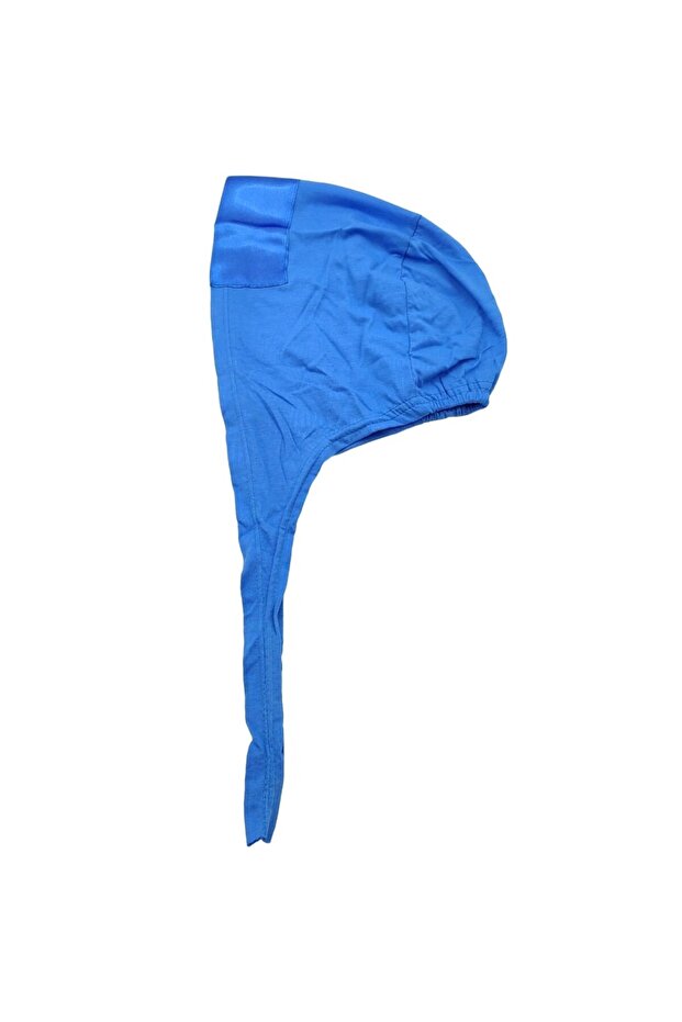 Women's Sky Blue Lace-Up Combed Cotton Front Satin Hijab Bonnet