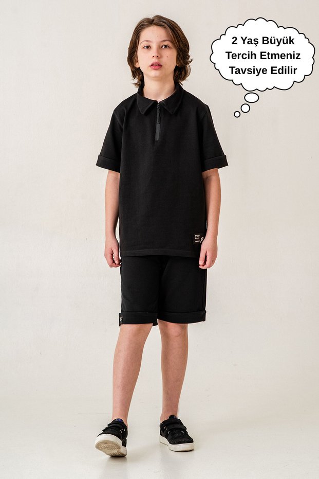 Boy's Half Zipper Summer Sports T-Shirt and Capri Set