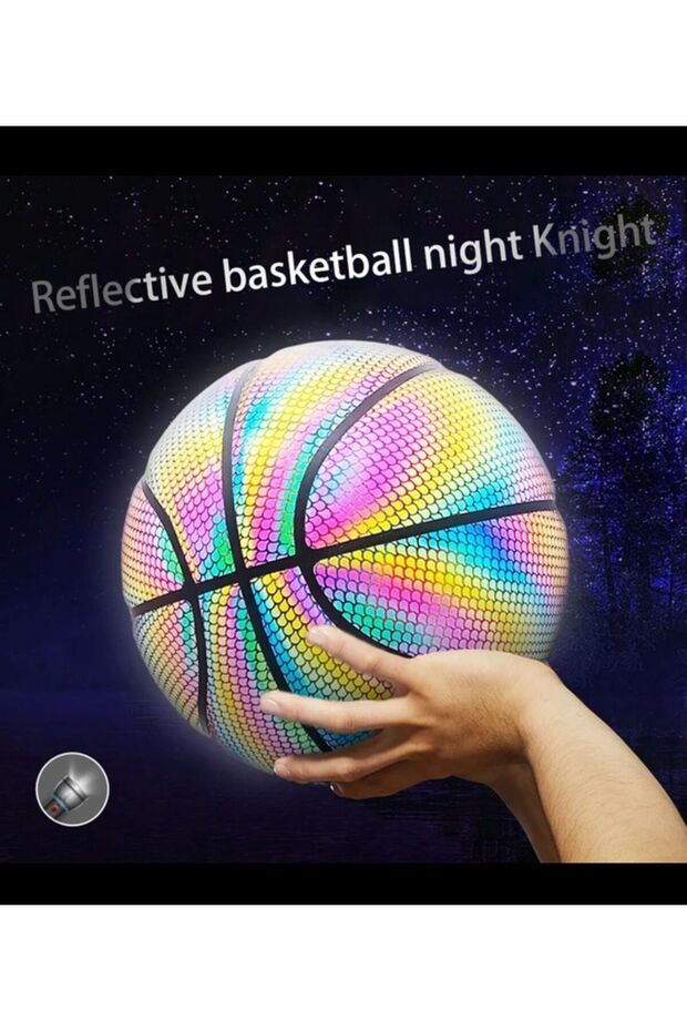Renkli Holografik Yansıtıcı Basketbol Topu Pu Orijinal Deri - 640 gram Iğne Hediyeli - 4