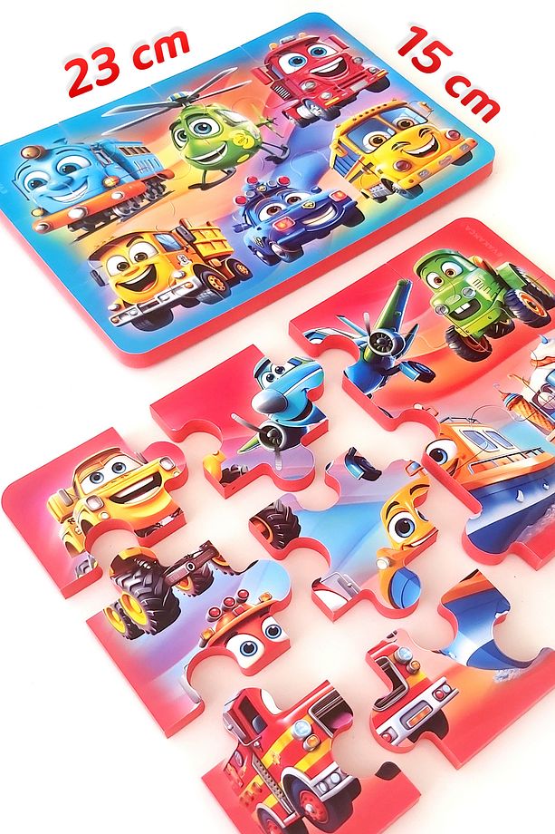 12 Parça Kalın Çocuk Puzzle Yapboz 4 Adet Taşıtlar Çiftlik Hayvanları - 3