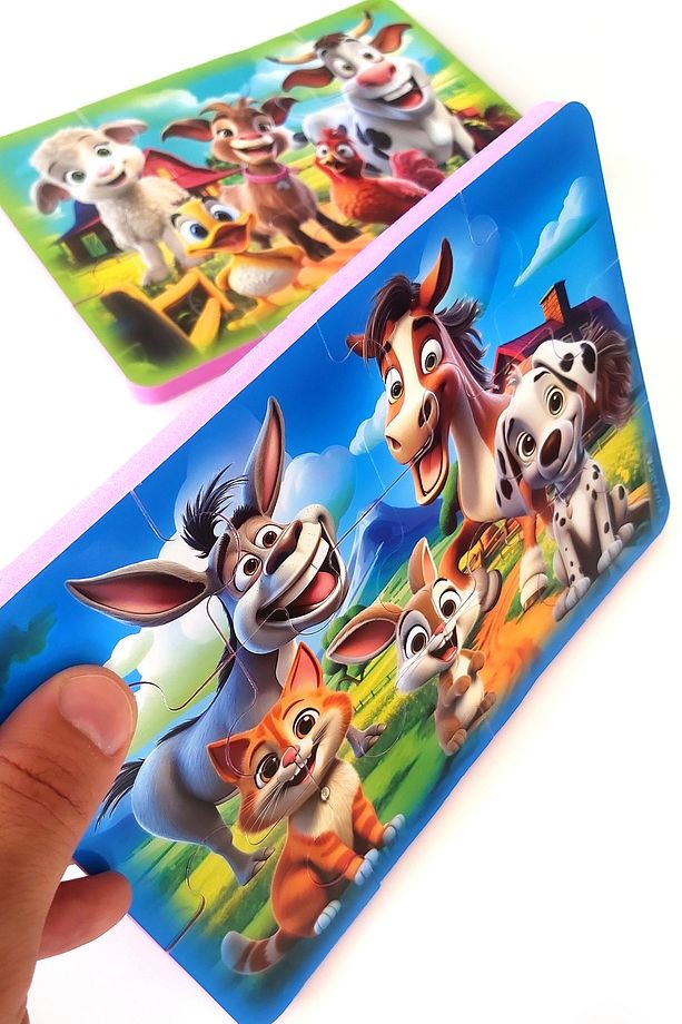 12 Parça Kalın Çocuk Puzzle Yapboz 4 Adet Taşıtlar Çiftlik Hayvanları - 8