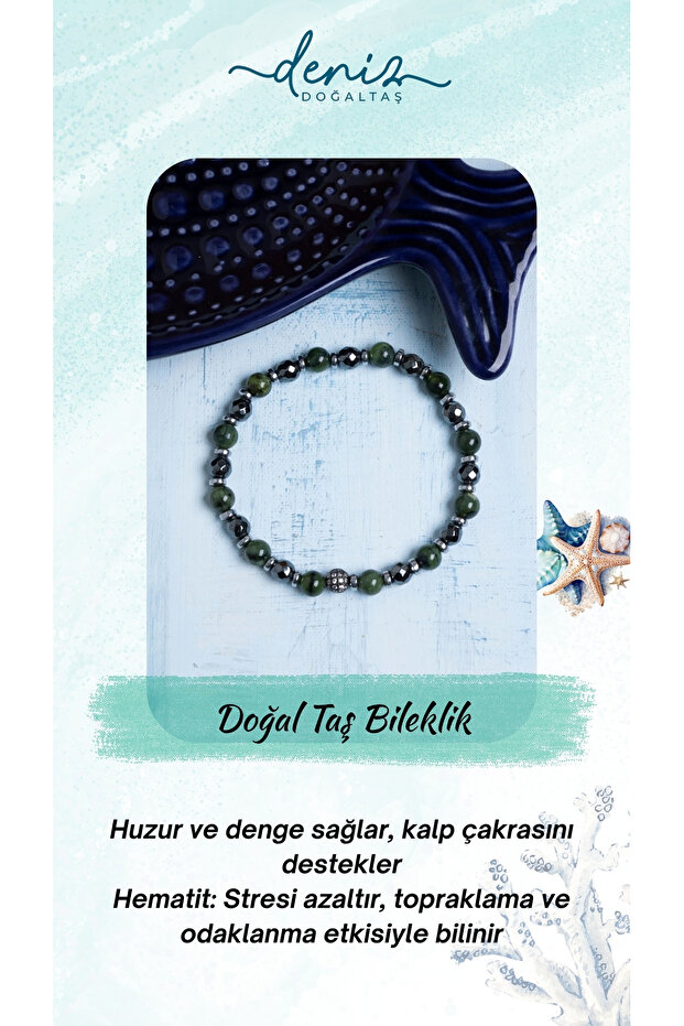 Certified Jade and Hematite Natural Stone Bracelet