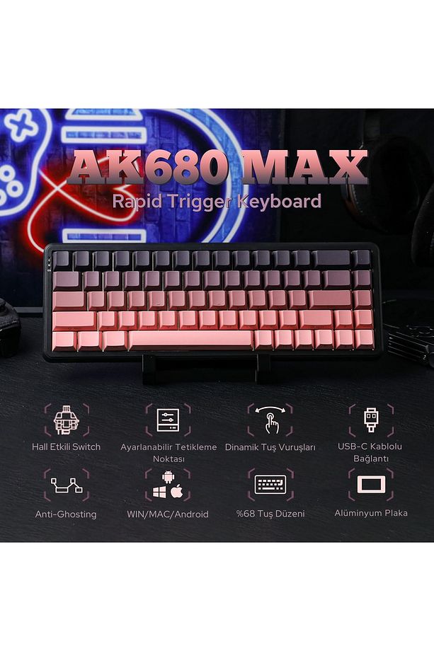 Ajazz AK680 Max HE Kablolu Manyetik Switch Klavye-8000Hz-0.125Ms - 6
