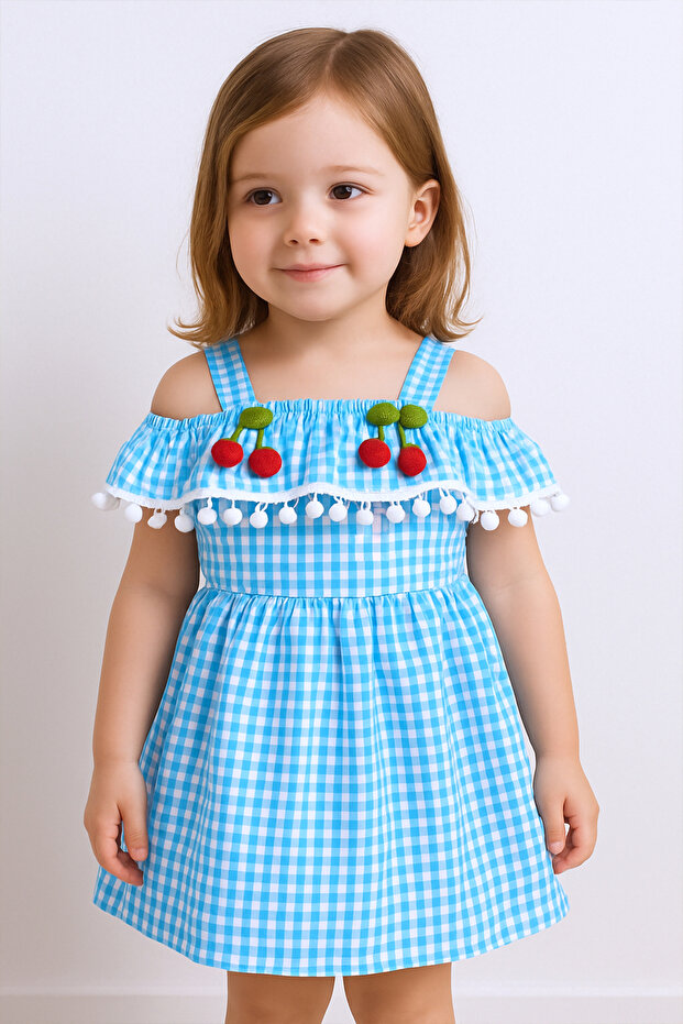 Girl's Strap Dress Lace Plaid Patterned B14