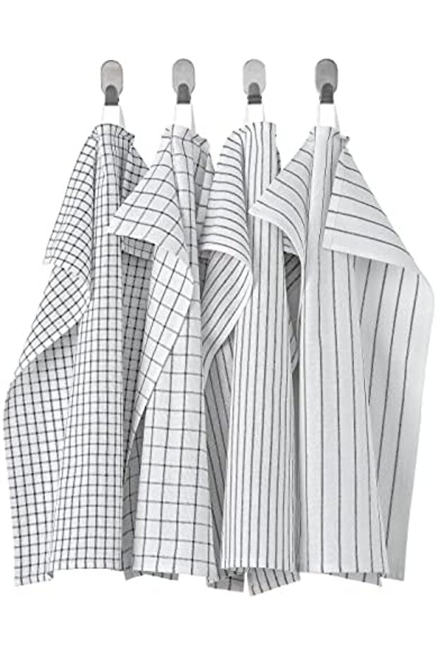 Rinnig Tea Towels 4-pack White/dark Grey 45x60 Cm – 100% Cotton, Durable & Yarn-dyed