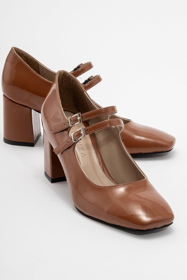 Roya Taba Patent Leather Thick Heeled Women's Shoes
